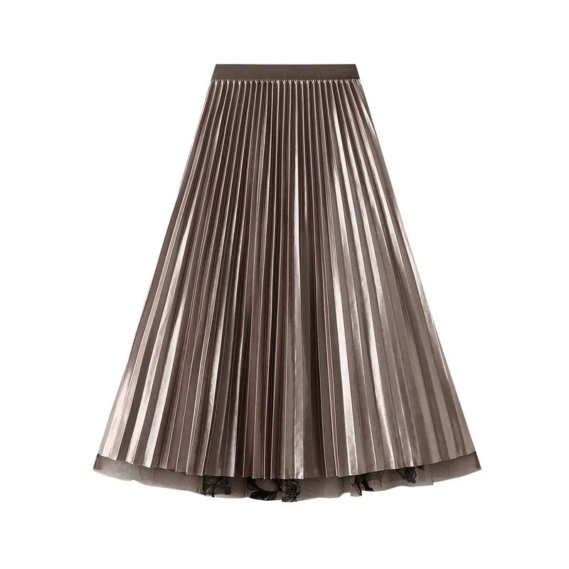 2024 Spring Autumn New Style Plush Flower Organza Skirt Reversible Wear Pleated Midi Skirt for Women Doublesided Wearing Design