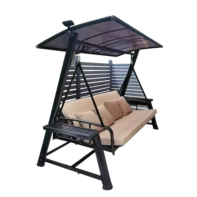 3-Seater Modern Swing Chair with LED Light Stand Solar Powered Sensory Swings for Patio Hotel Outdoor Furniture