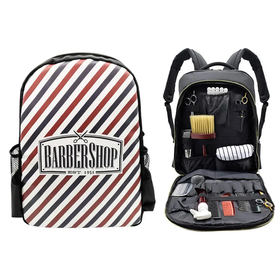 Factory directly sell stripe barber backpack multi function salon equipment barber kit barber bag