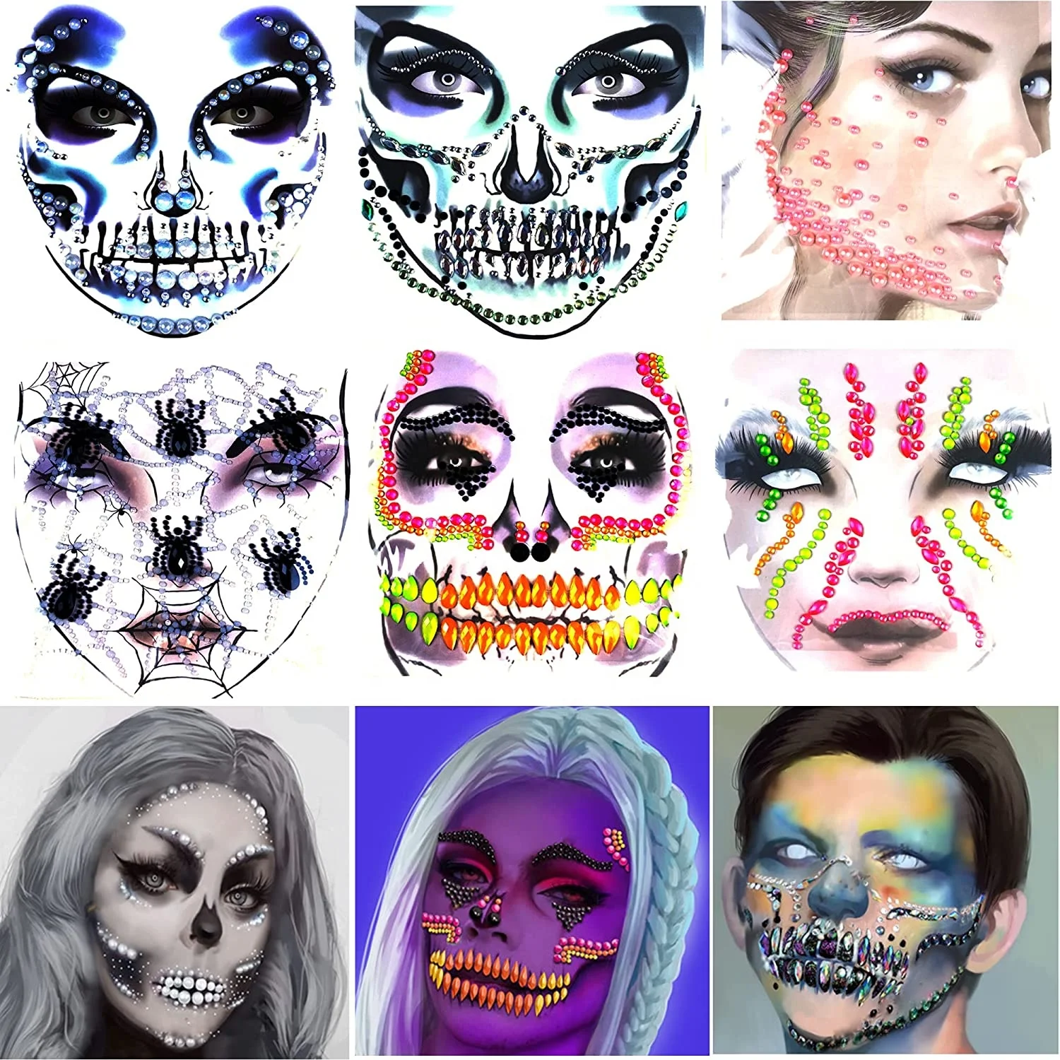 Costume Halloween Cosplay Wholesale Pearl Lift Music Festival Body Adhesive Rhinestone Crystal Stickers Face Jewels