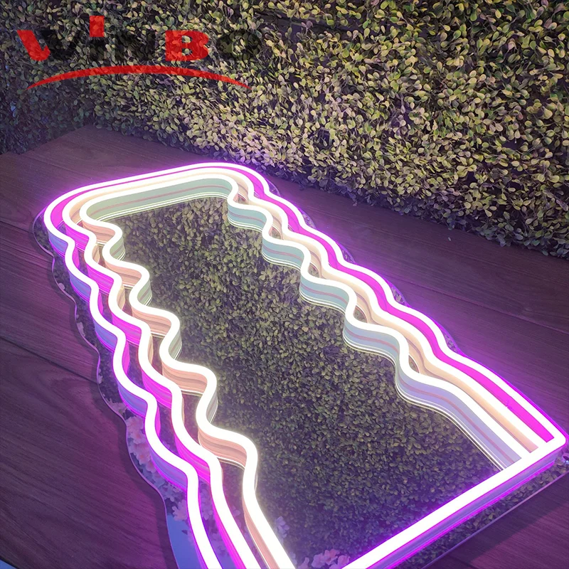 Winbo Custom Infinity Neon Mirror Wavy Vanity With Mirror Led Lights Indoor Babe Acrylic Led Neon Sign