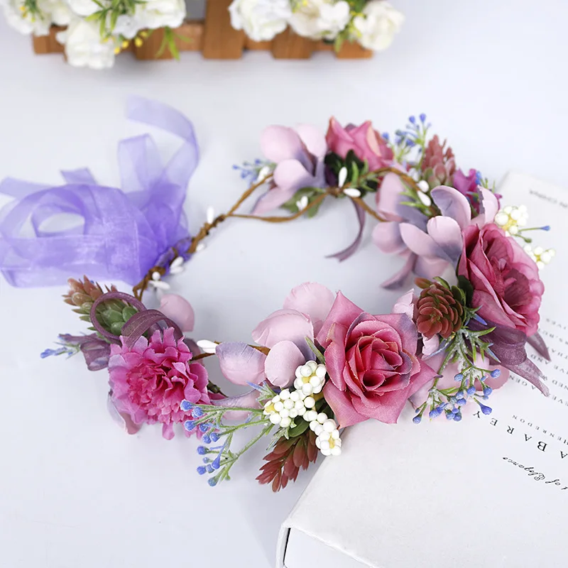 Artificial Handcrafts Flower Crown Bridal Headband Wedding Hair Accessories Floral Wreath Boho Garland