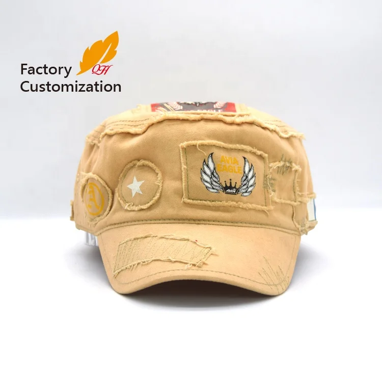 Designer fashion printed washed army cap retro washed printed military cap fashion brand retro military cap