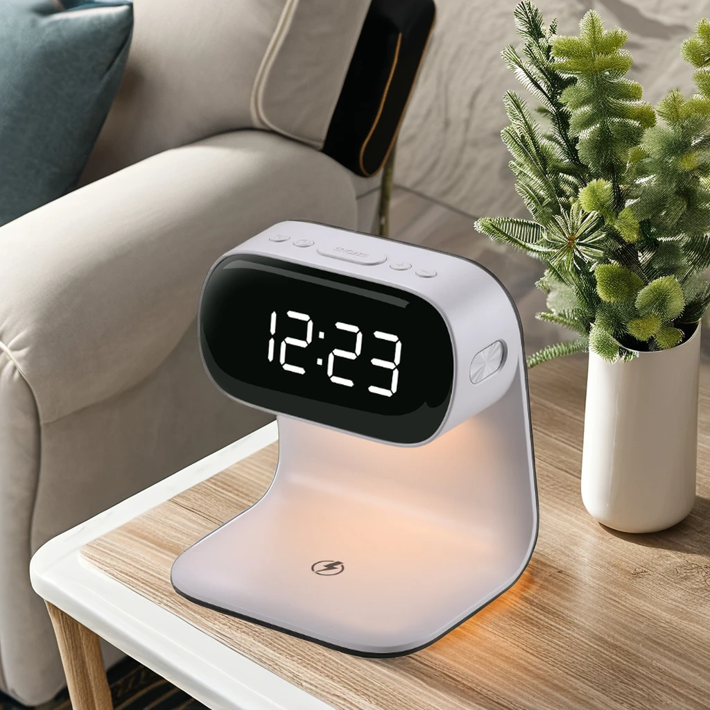 Smart Wireless Charger Alarm Clock with 3-Level Brightness Touch Control Night Light Table Clocks