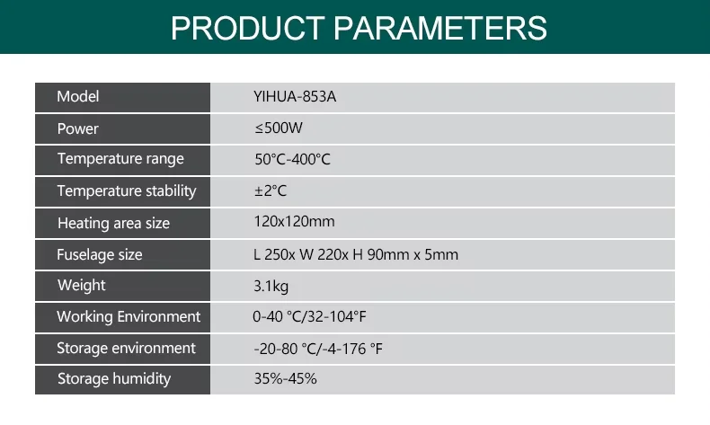 YIHUA-853A Digital Display BGA Rework Station Constant Temperature Heating Station Preheat Soldering Station