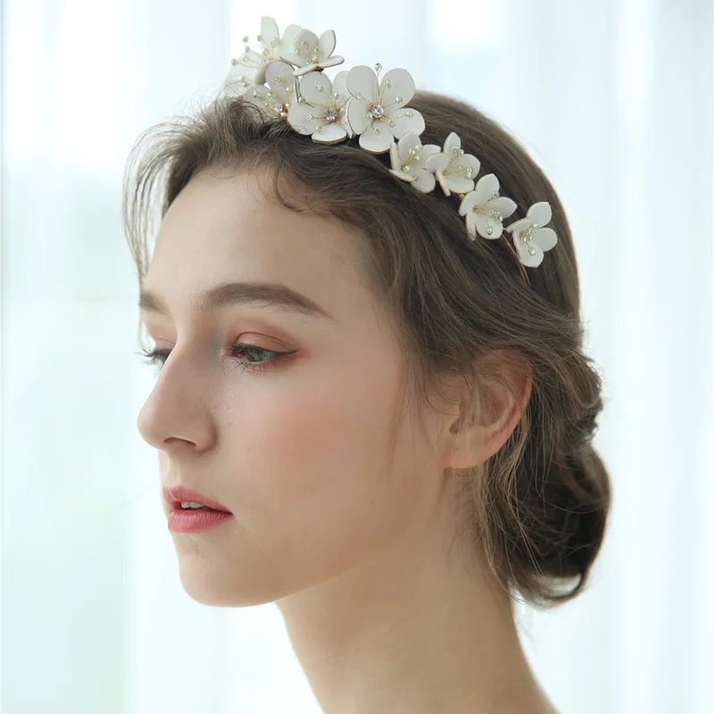 
Floral Bridal Crown Handmade Rhinestone Beaded Wedding Headband Party Prom Hair Jewelry Fashion Brides Hair Accessories 