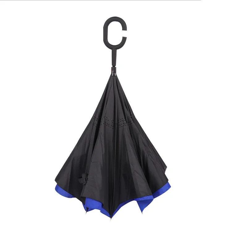Hot sale Manual Open Waterproof Sunproof Double Layer Reverse upsidown Umbrella Inverted Pongee Fabric Car Umbrella