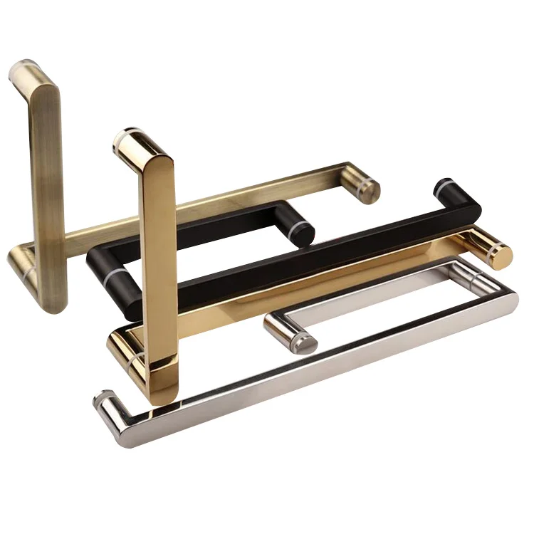 High-quality Room Glass door back to back Towel Bar Pull Knob Production Square Tube Push-pull 304 Stainless Steel Handle Gold