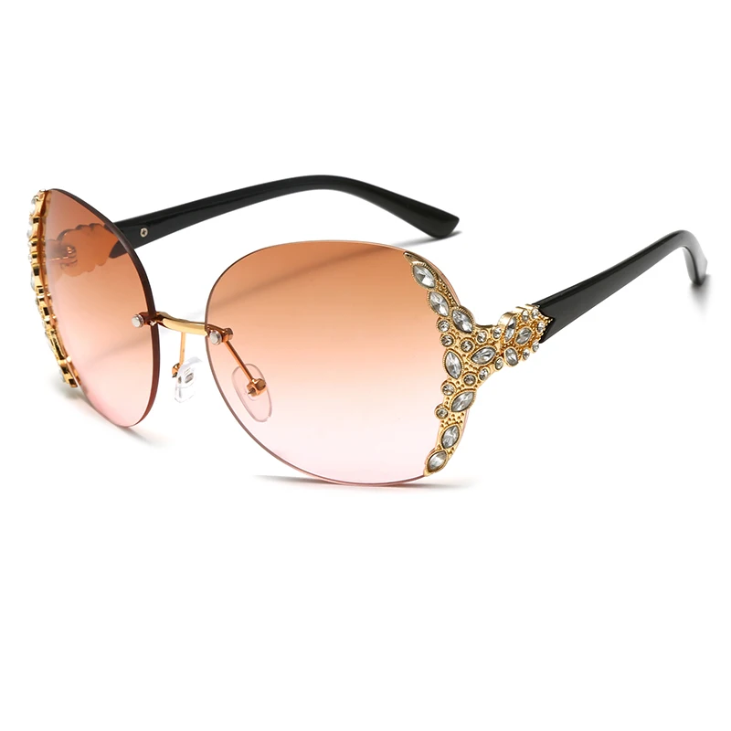Women Sparkling Crystal Sunglasses Oversized Square Thick Frame