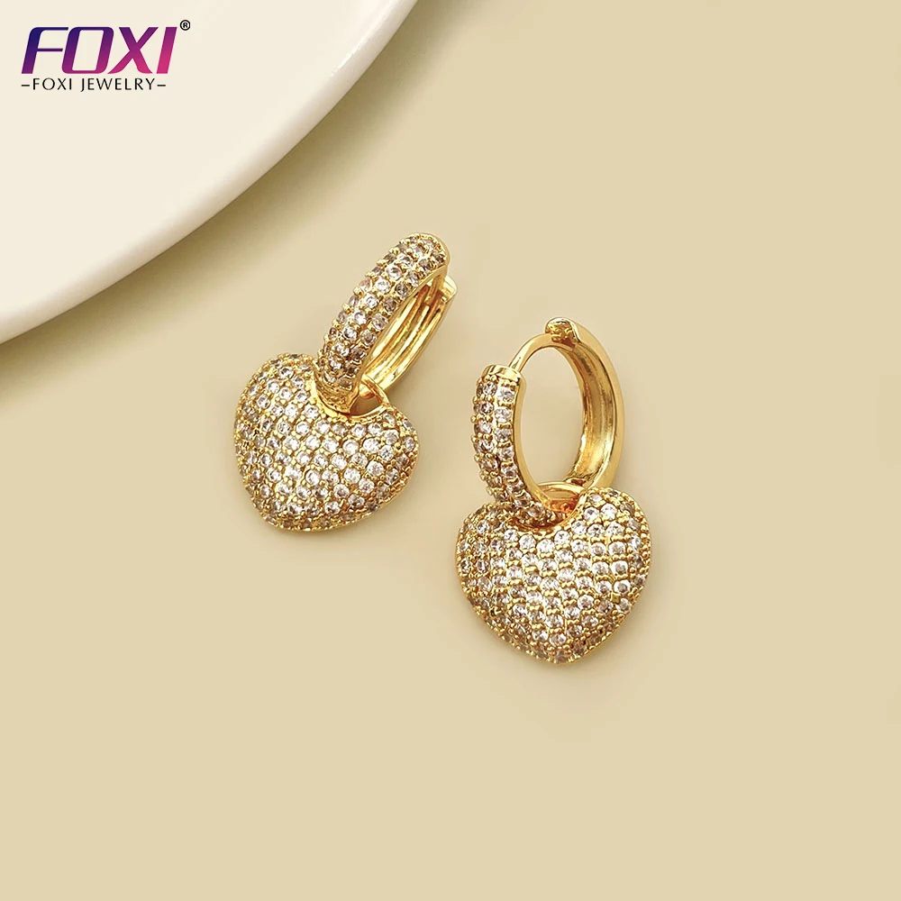 Foxi ювелирные изделия 18K позолоченные серебряные сердца с кубическим цирконием cz обруч серьги для