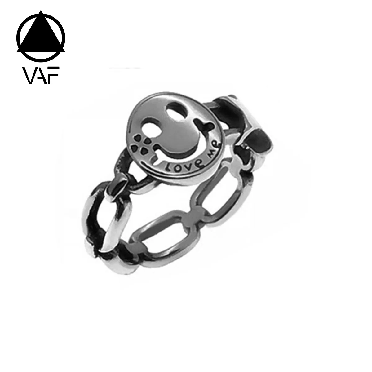 VAF Smile Happy Face Ring Star Chain Link Anillo Cara Sonriente Stainless Steel Titanium Vintage Smile Ring For Men