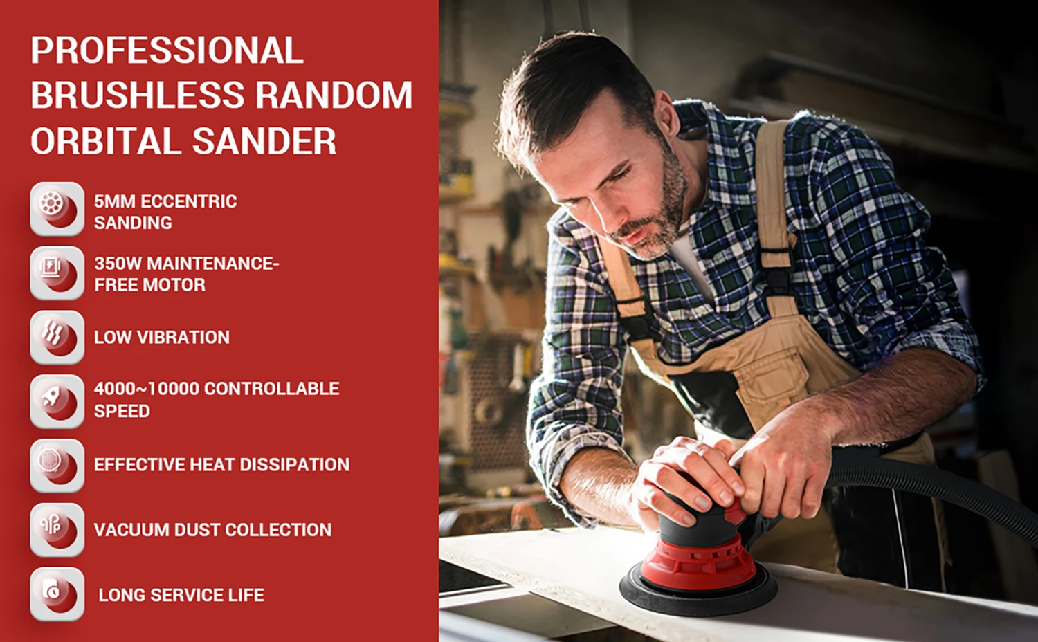 Floor Sander Machine Air Palm Orbital Sander Tool Kit Polisher Central Vacuum Wooden 6 Inch