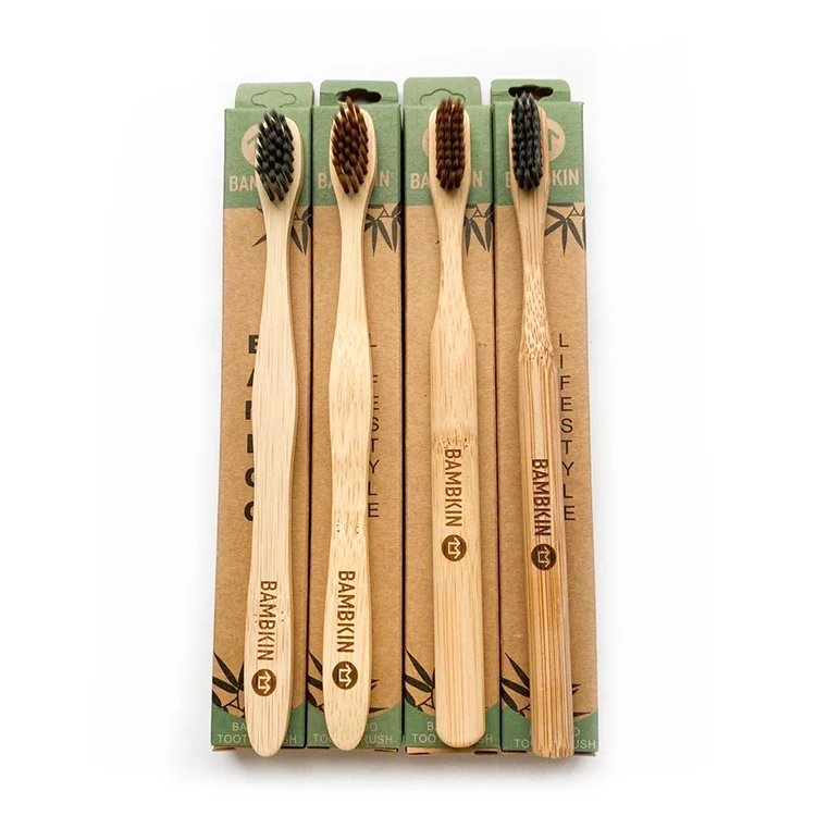 BAMBKIN company custom logo medium soft bristles customisable nylon bamboo toothbrush