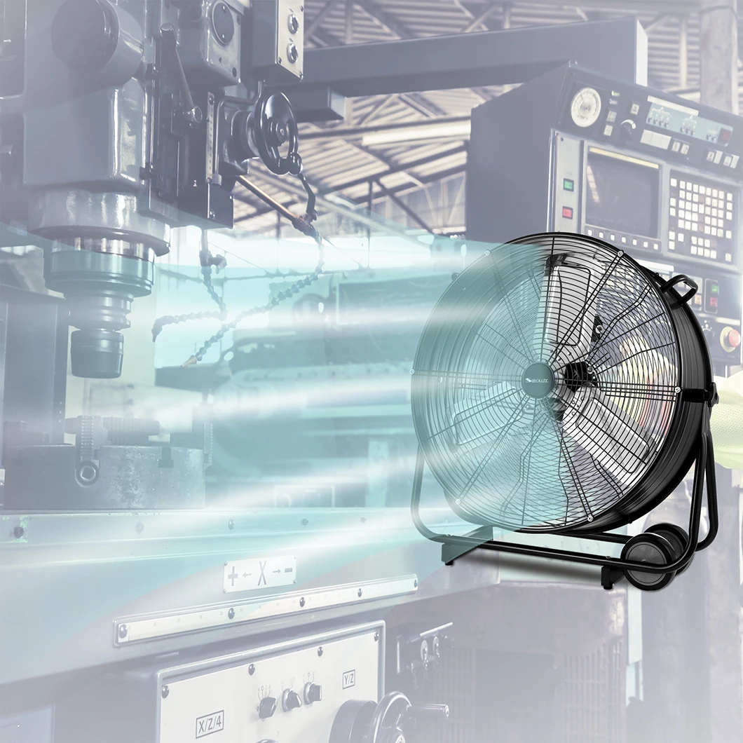 Standard 24Inch 250W High Speed Pedestal Drum Fan Stand Large Size Durable Standing Industrial Drum Fan Portable Ventilateur