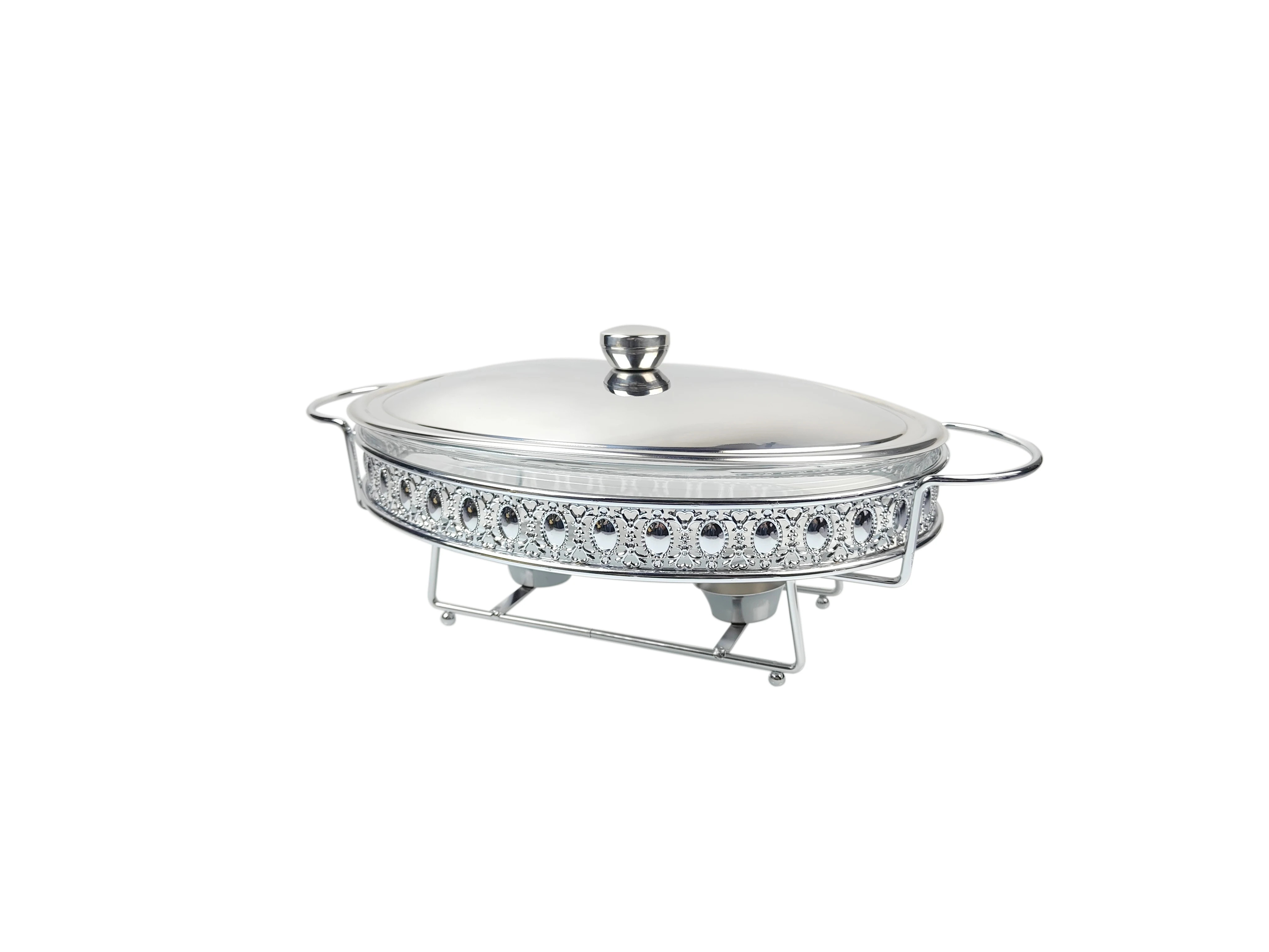 3l Stainless Steel Chafer Dishes Buffet Set Oval Shape Glass Chaffing Dish Food Warmer Golden Chafing Dish