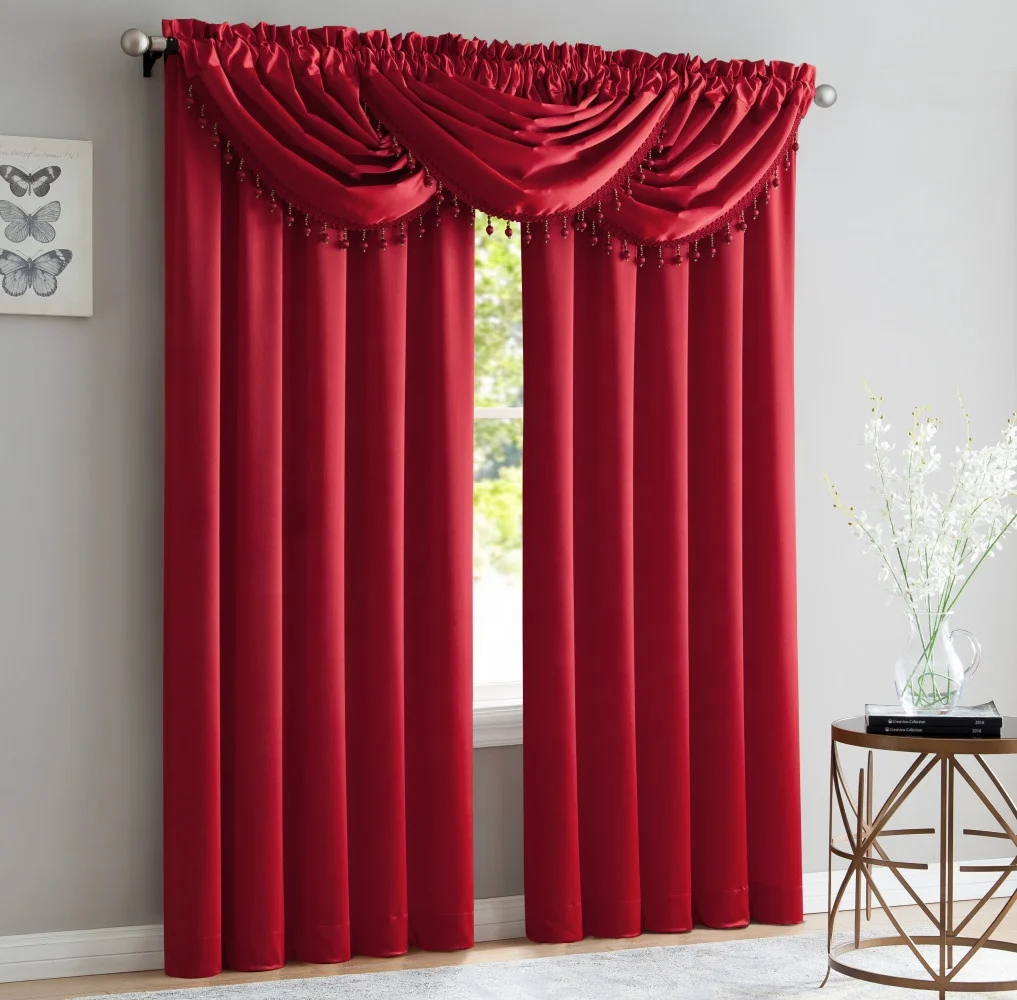 Europe Simple Luxury Gold Color Satin Crush Designers Valance  Set Curtains for Living Room