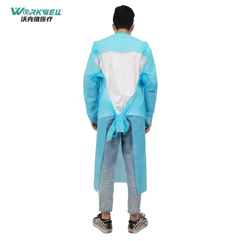 Factory now Tyvek 600 non-woven disposable one-piece apron knitted cuffs blue doctor waterproof apron  ASTM 1671