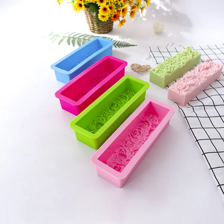 Custom made Extra Thick 3d molde de silicone rose flower rectangular moulds making designed loaf silicone mold soap big