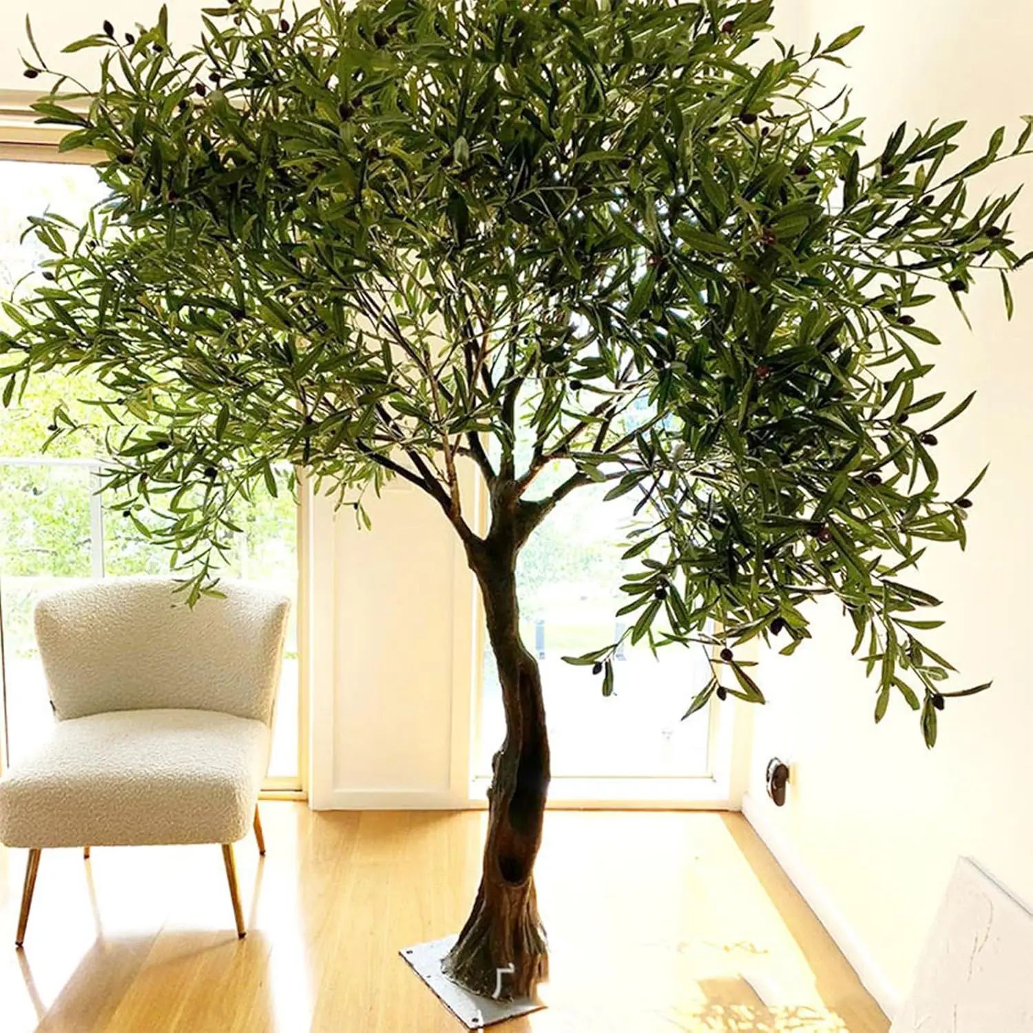 Custom High Artificial Olive Tree Made From Fiberglass Faux Wood Trunk With Plastic Branch Material fake Olive Tree For Cafe