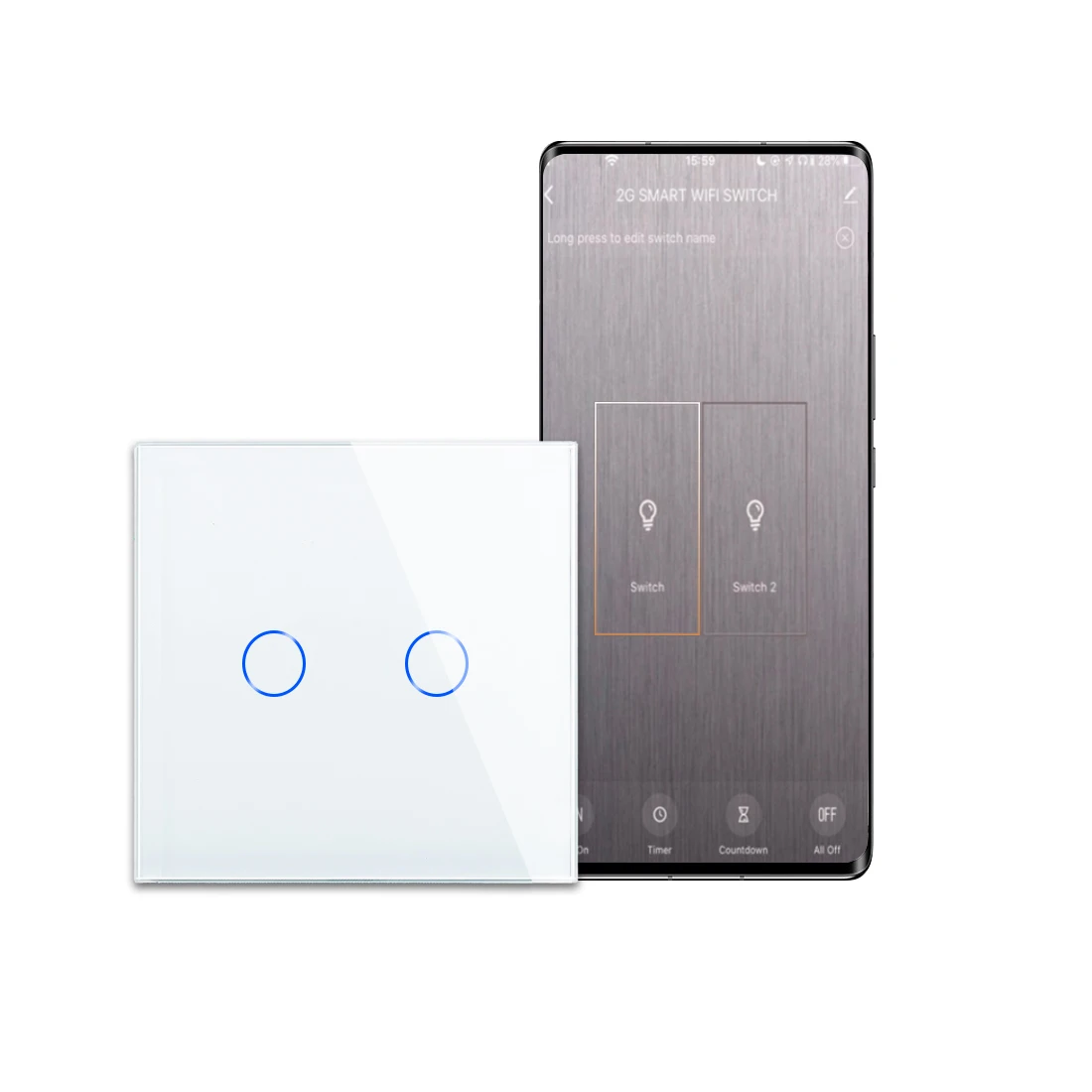 2 gang 2 way Wifi Smart Light Switch Tuya Smart Switches Touch Control Panel  CE CB certification