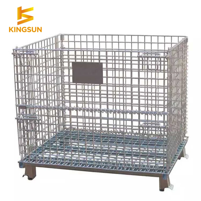 Collapsible stacking welded wire mesh container cage pallet for storage