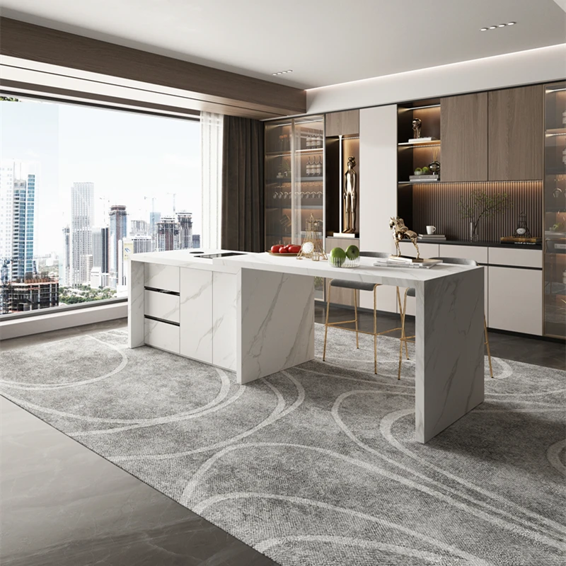 Luxury Modern Sintered Stone Slabs Countertops Kitchen Island Floating Telescopic Kitchen Island Table