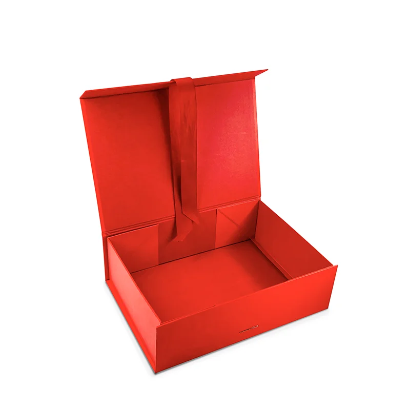 Print Red Luxury Magnetic Lid Cardboard Packing Box For Dress Wholesale Stock Baby Clothing Hamper Gift Box Set With Ribbon