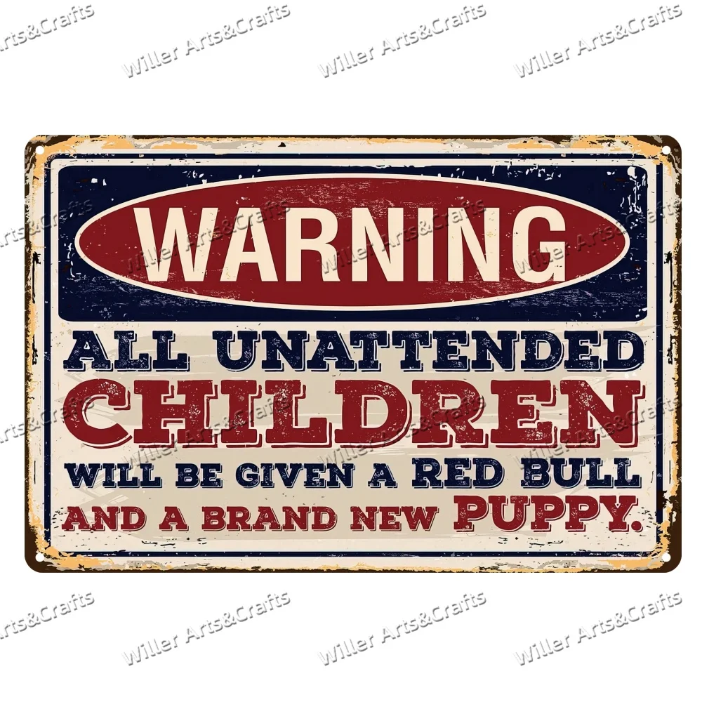 Warning Tin Vintage Metal Signs Children Left Unattended Will Be Sold to Circus