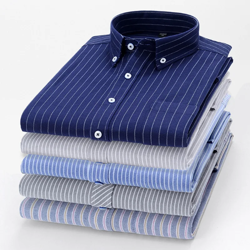 2024 New Spring Korean Casual Versatile Youth lapel Long Sleeve Cotton Stripe Shirt For Men