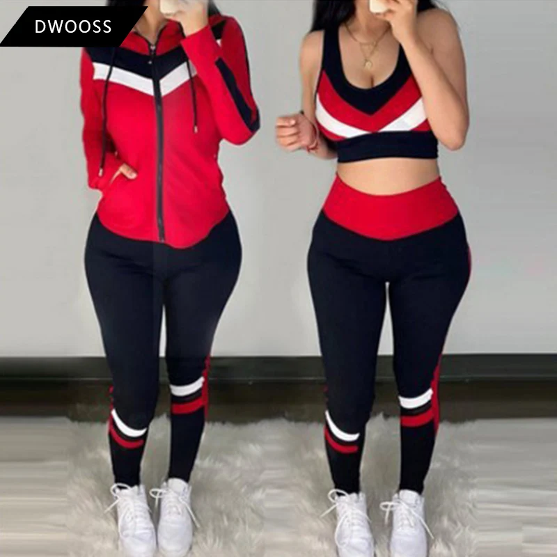 Hoodie Wholesale Spring Autumn Color Contrast Drawstring Hoodie 3 Piece Sets