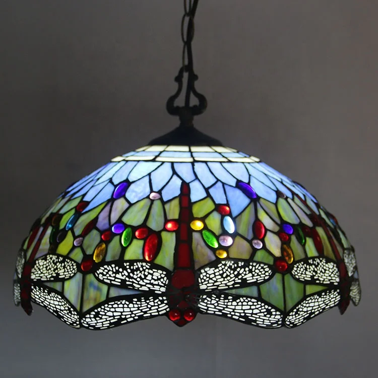 LongHuiJing Mediterranean Tiffany Stained Glass Pendant Lights Vintage Hanging Lamp for Dining Room Kitchen Light Fixtures Home