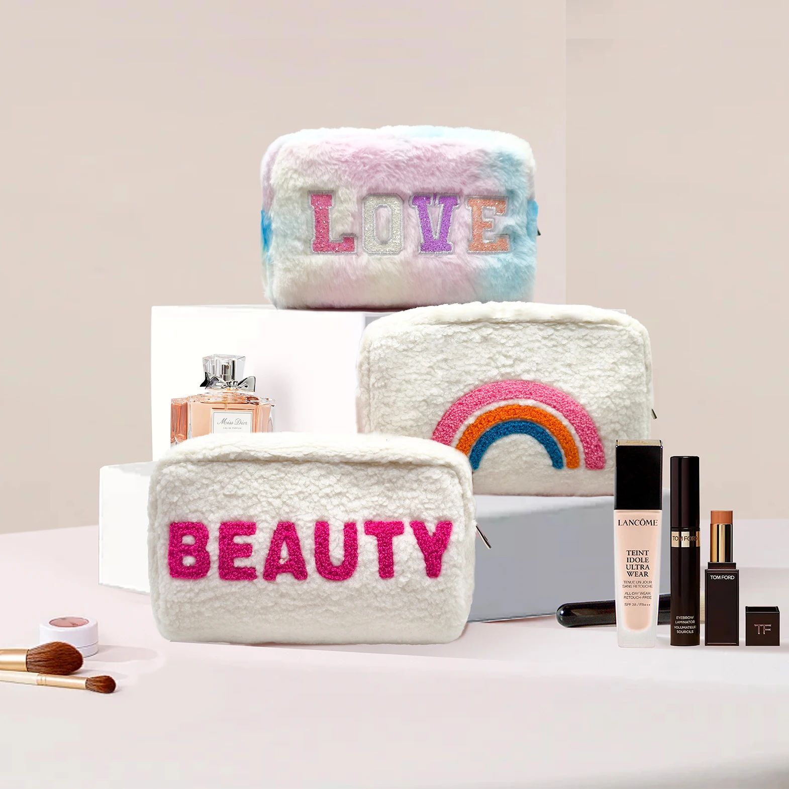 plush cosmetic bags with custom logo