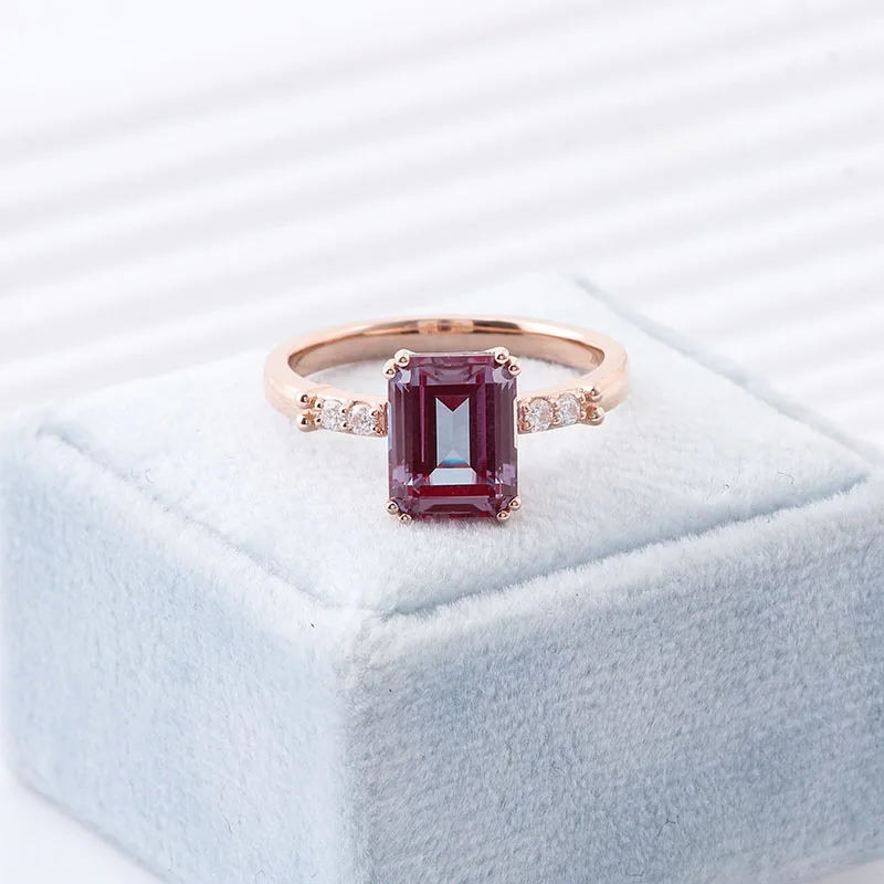 Provence Engagement Ring 3 Carat Emerald Alexandrite Diamond Ring 14k Rose Gold Fashion Custom Ring Jewelry Women