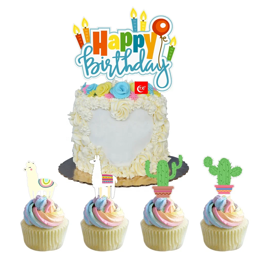 TX Baking Tools Cake Decoration Balloon Heart Cartoon Happy Birthday Banner Acrylic Cake Topper Set For Party Supplier In China