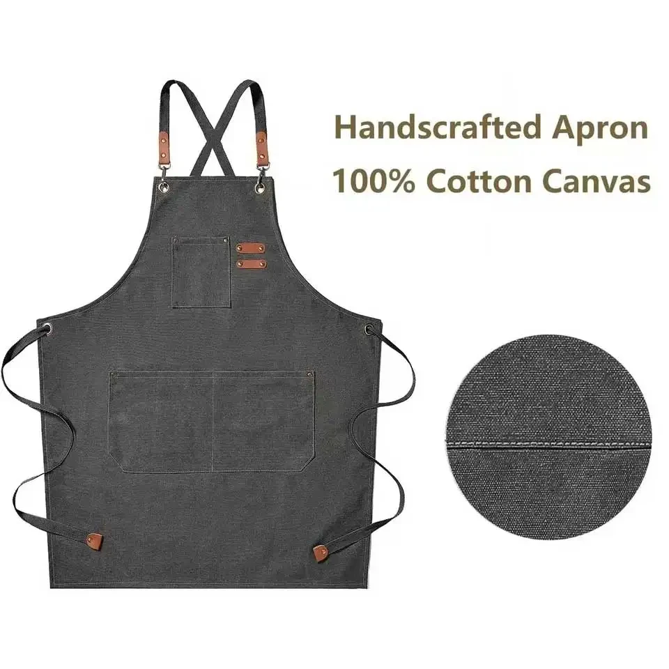 Ys97 Custom Logo Waterproof Oil-proof 100% Cotton Canvas Cooking Kitchen Aprons Tool Work Florist Garden Stylish Apron For Men