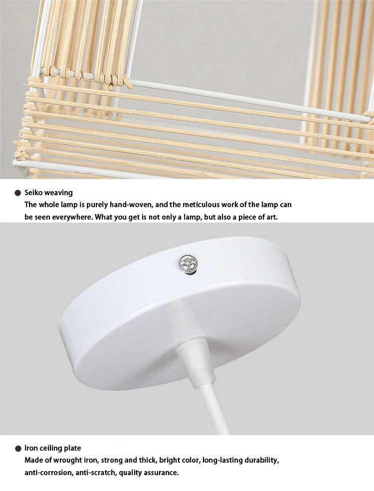 LED Idyllic Rattan Small House Chandelier Weaving Cabin Living Room Lamp Bedroom Warm Creative Personality Restaurant Bamboo Cha