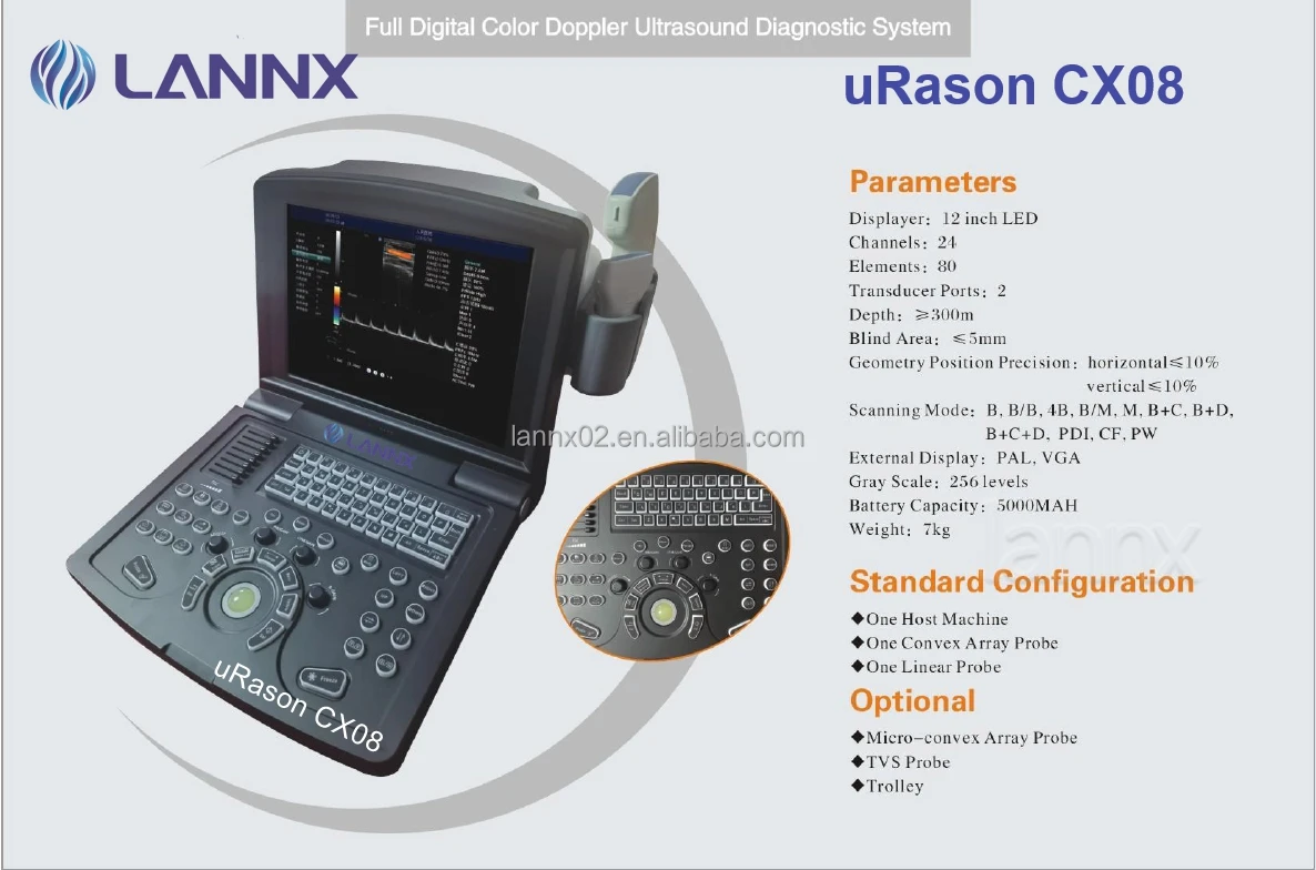 LANNX uRason CX08 Самый дешевый портативный цветной Доплеровский Ультразвуковой 2D 3D Больничная система диагностики USG CW/PW эхокардиографический аппарат