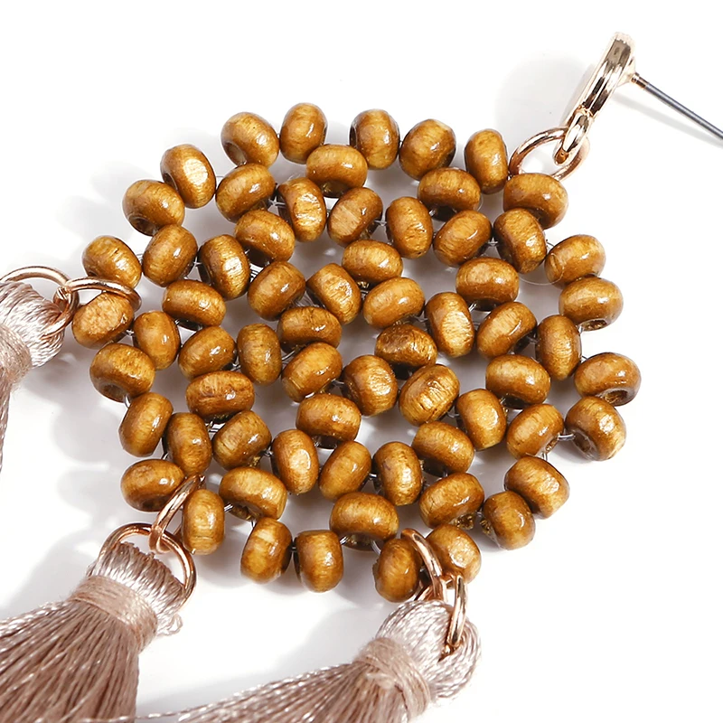 
New Arrival Long Large Tassel Earrings Statement Bohemian Wooden Bamboo Drop Earrings for Women 