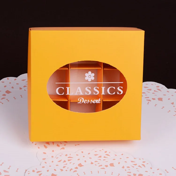 Customized white Paper chocolate macaron cake biscuits Packaging Box with Transparent Sleeve and baking paper