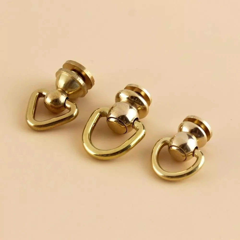 Brass D ring with screw studs Ball Post Rivet with D ring Screwback Round Head Nail Swivel Rotate Head for bag anchor connection