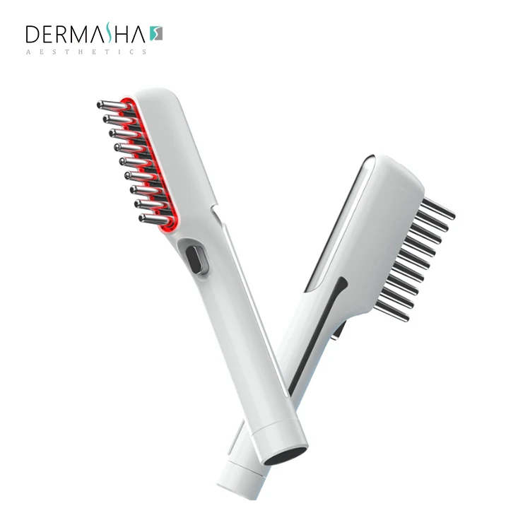 Dermasha Professional Red EMS Rechargeable Head Massager Brush Laser Hair Growth Scalp Massager Hair Comb Scalp Treatment Device
