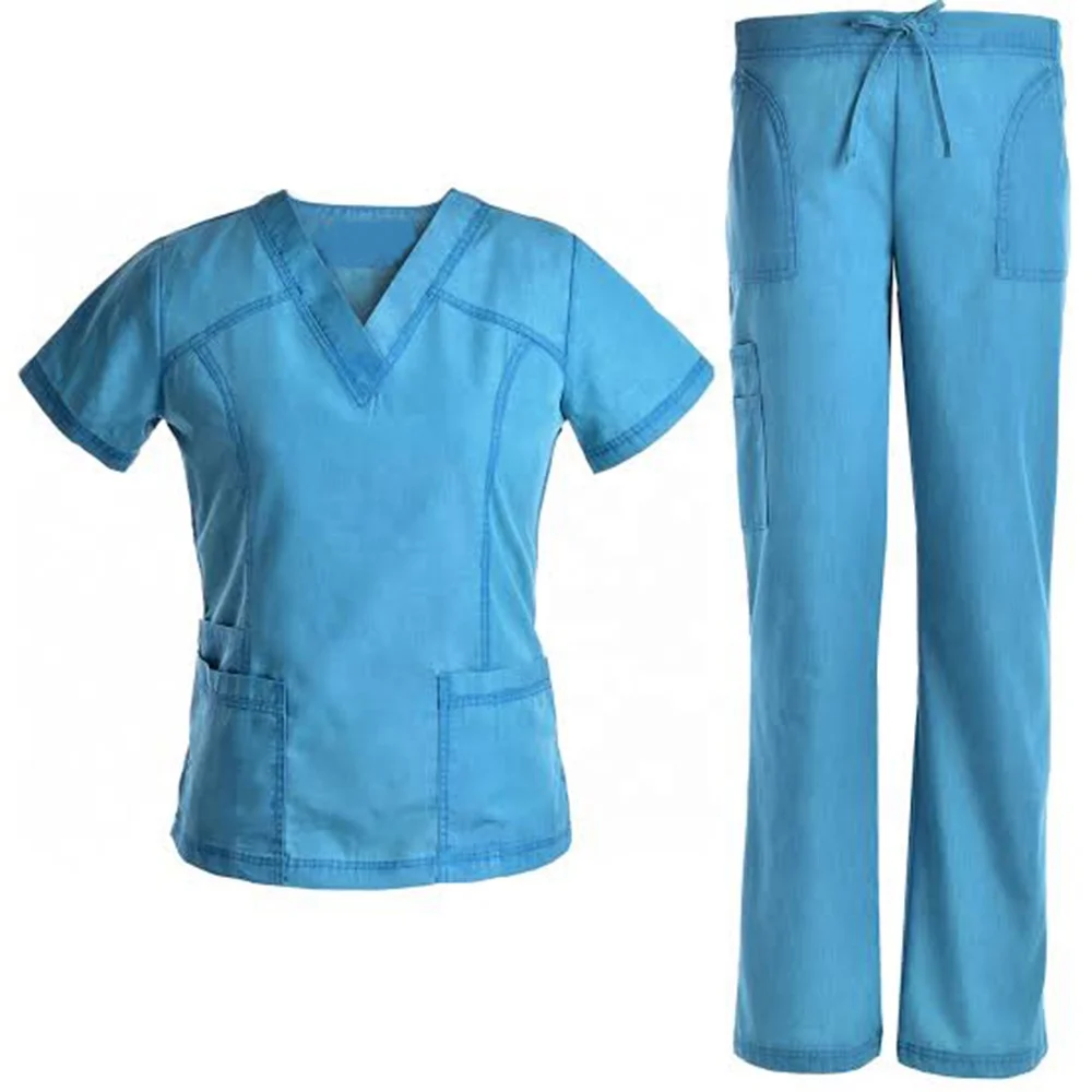 Latest Design Hospital Uniform Medical Work Wear Female Short Sleeve Stretch Scrubs