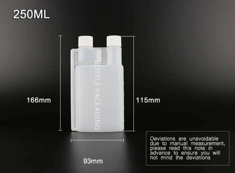 Childproof Twin Dispenser Containers Packaging Empty HDPE 250 ml 8 oz Chemical Plastic Double Neck engine oil additive bottle