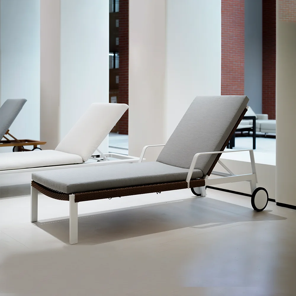 Outdoor Rattan Sun Lounger Recliner Set for Sunbathing and Leisure