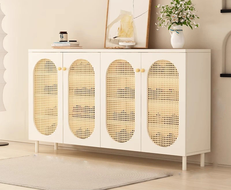 White French Rattan Shoe Storage Cabinet For Living Room Dining Room Kitchen Outdoor