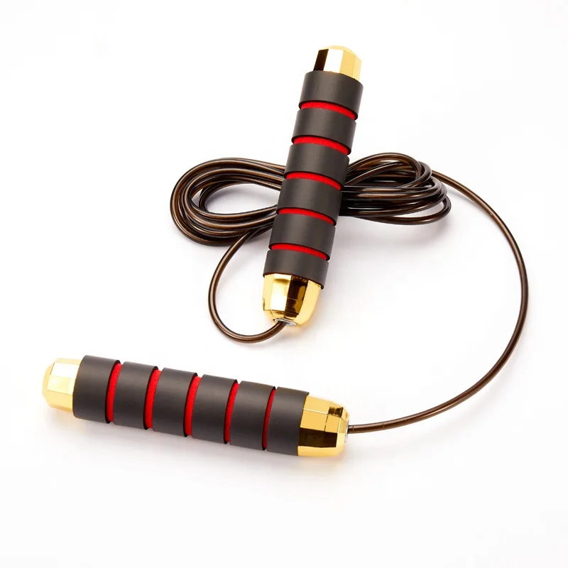 Custom high quality electroplate handle weighted jump rope high speed bearing aerobics exercise skipping rope fat burning