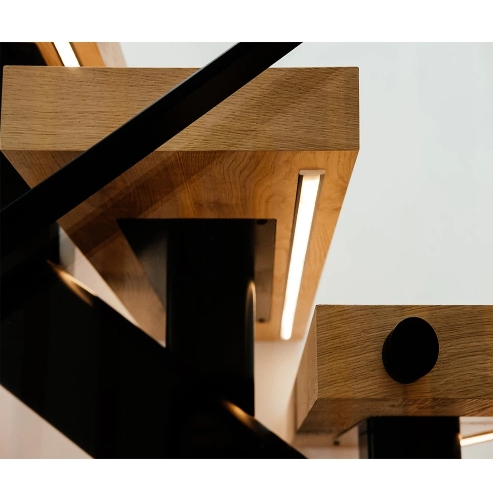 Mono Stringer Beam Steel Stairs House Basement Stone Step Staircases Prefab Led Light Wood Stair