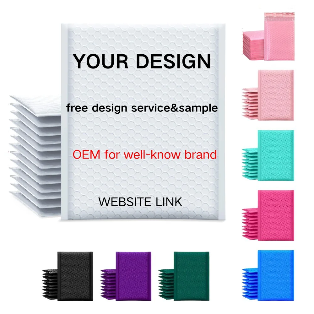 Print Shipping Mail Pouch Eco-Friendly Strong Adhesive White Poly Bubble Mailers Bags Custom Logo Padded Envolop Mailing Bags