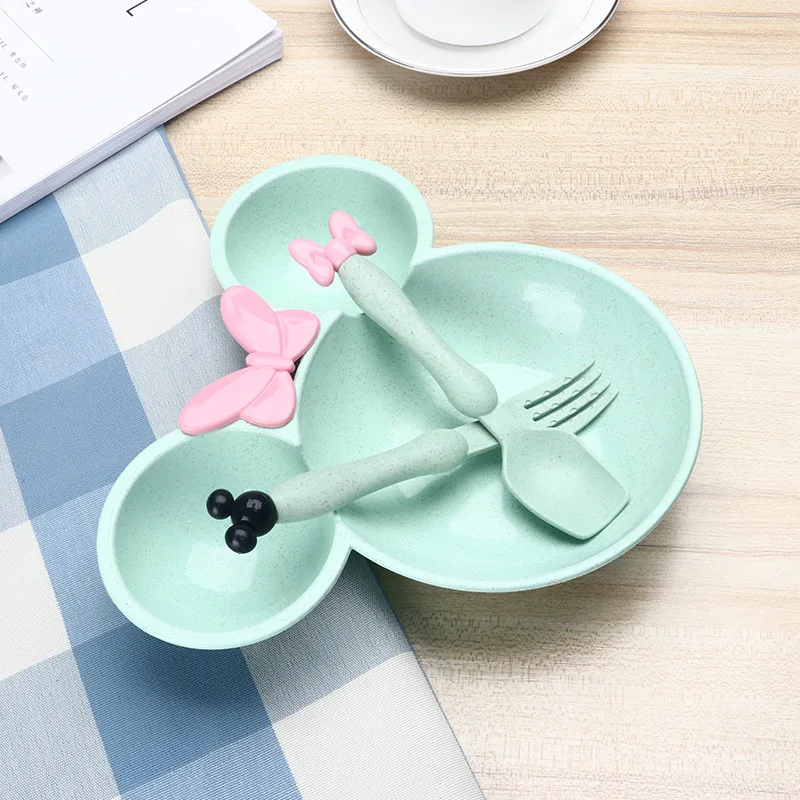  Wheat straw cartoon bowl set Mickey fork spoon cute lovely personality children