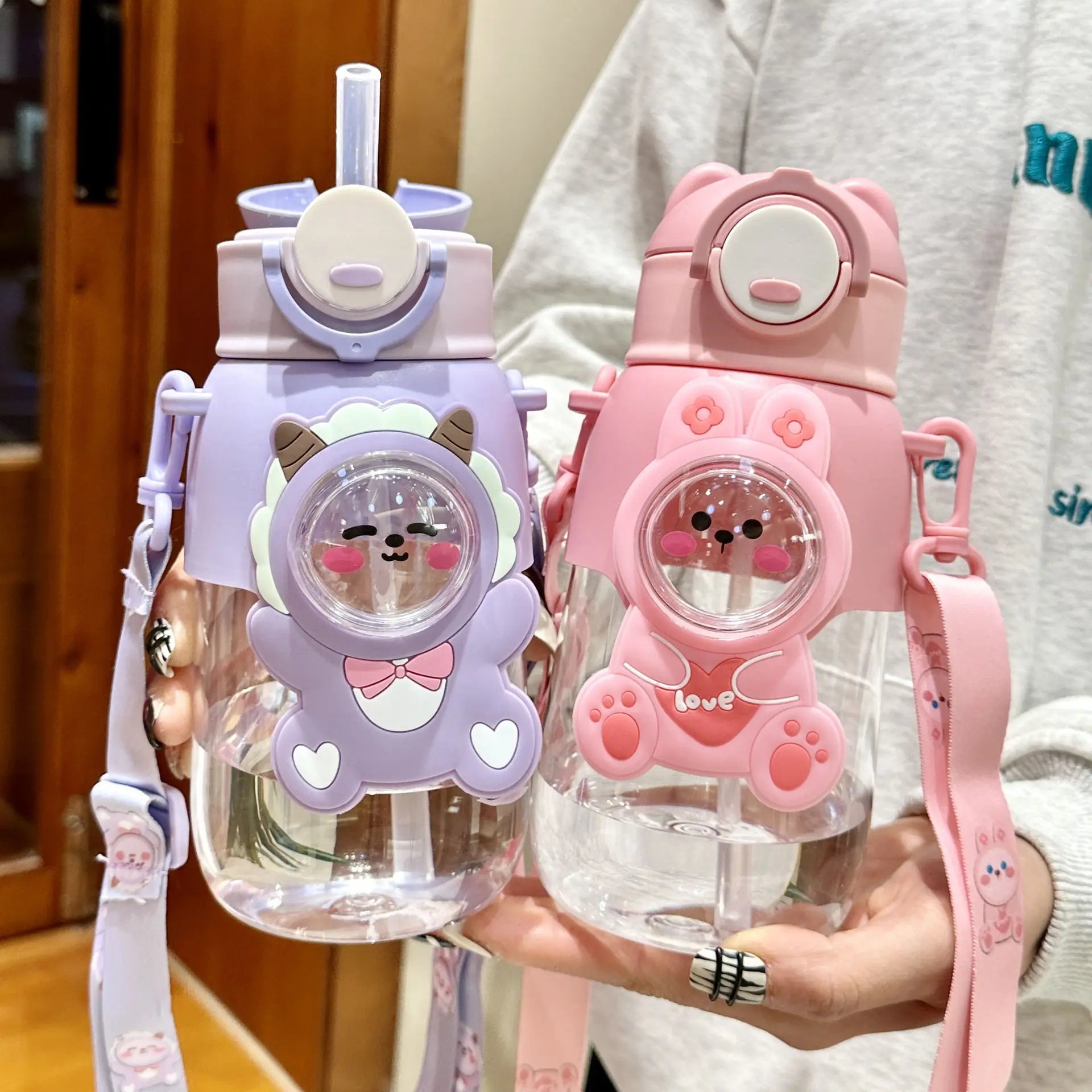 Милые девушки Мультяшные портативные питьевой томатодос De Agua Gourde Enfant многоразовые школьные пластиковые бутылки для воды с соломой